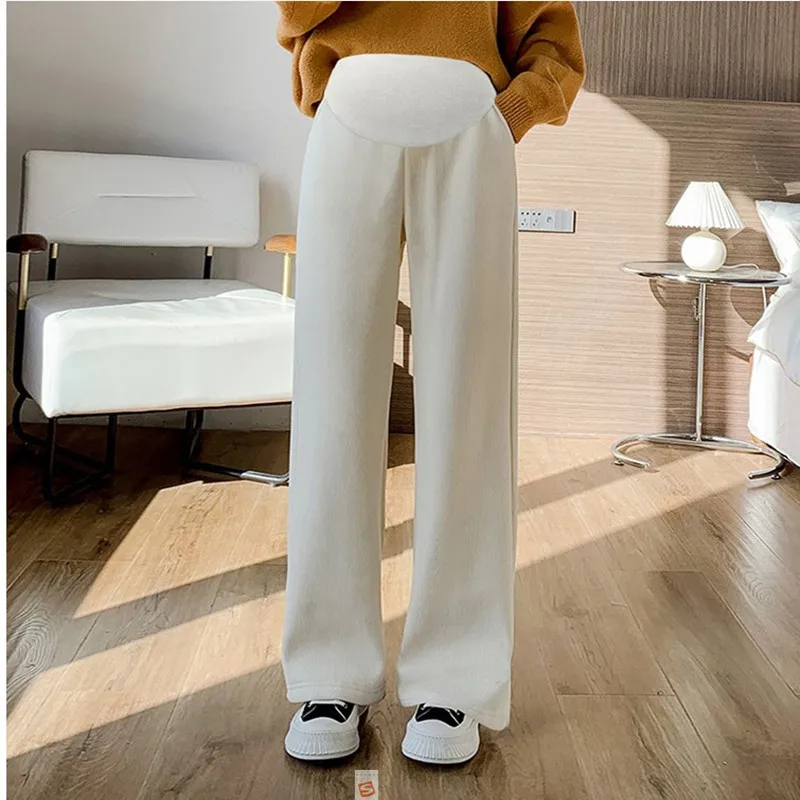 

Long Maternity Pants Spring Autumn Chenille Trousers for Pregnant Women Clothes Elastic Waist Belly Pregnancy Wide Leg Pants