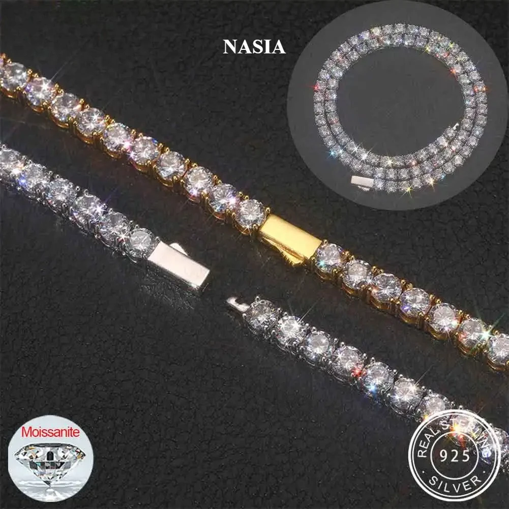 NASIA Full Moissanite Tennis Chain Necklace 3MM for Women S925 Sterling Silver Stock Inventory Dropshipping Luxury Jewelry 2026