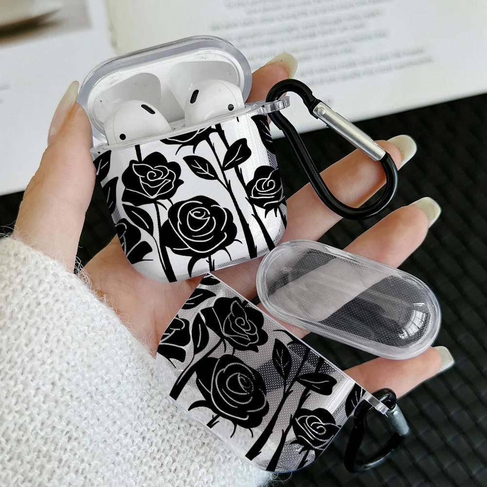 Funda con diseño de lazo de corazón negro para AirPods Pro 2/Pro Gen, funda de auriculares de TPU para AirPods 4 2024 3 1 2 Gen, funda protectora para auriculares