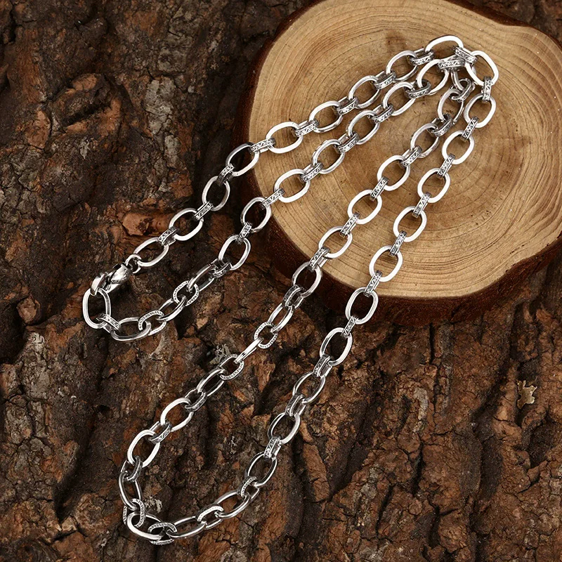 S925 pure silver necklace with precision ring buckle necklace Retro unisex trendy personalized jewelry view 2