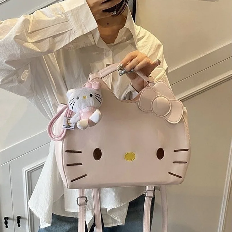 Ransel Preppy Hello Kitty Kawaii Tas Bahu Sederhana Pelajar Kucing Sanrio Kt Tas Tangan Fashion Y2k Trendi Wanita