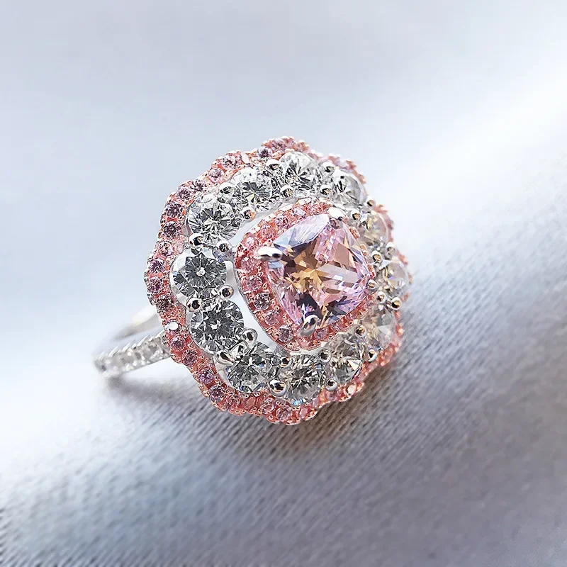Shop Luxury 100% 925 Sterling Silver Pink Sapphire Created Moissanite Gemstone Wedding Women Rings Fine Jewelry Wholesale