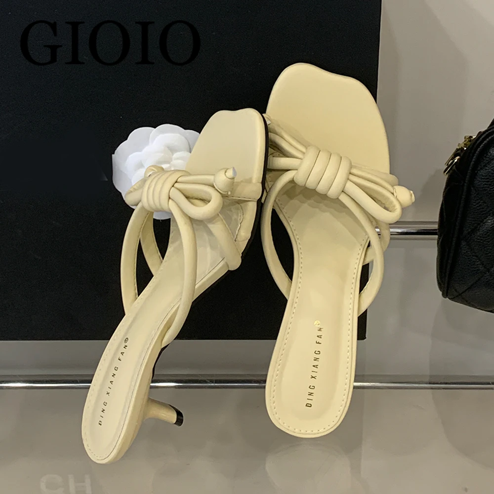 

Женские сандалии-шлепанцы GIOIO: дизайнерские, с узким ремешком и бабочкой, на низком каблуке, в стиле Y2K, новая модная коллекция, с открытым носком, летние женские сандалии
