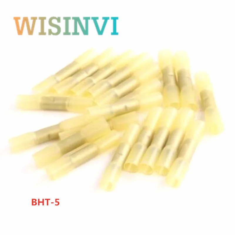 100pcs BHT0.5 BHT1.25 BHT2 BHT5 Heat Shrink Terminal Insulated Butt Electric Wire Connectors Crimp Terminal