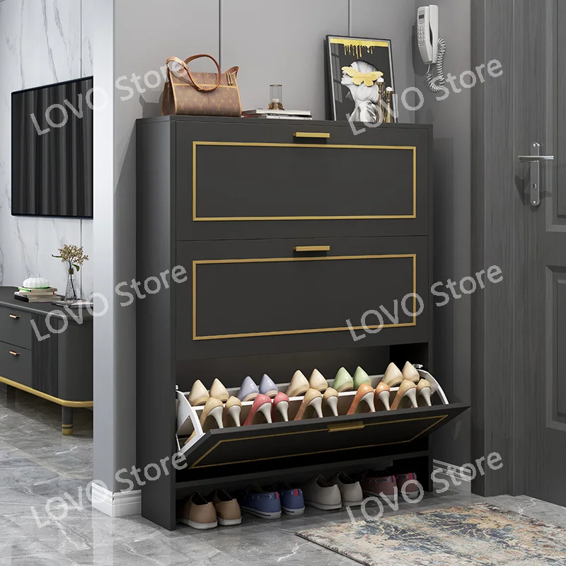 Light luxury ultra-thin tipping bucket shoe cabinet, large-capacity storage at the door of  home, dustproof, simple