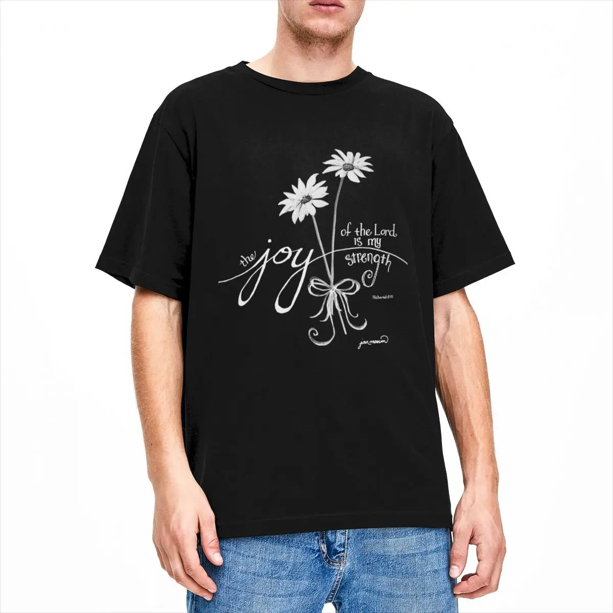 The Joy Of The Lord Is My Strength T-Shirt Mens White Daisies Aesthetic 100 Cotton T-Shirts Summer O-Neck Hip Hop Tees Gift