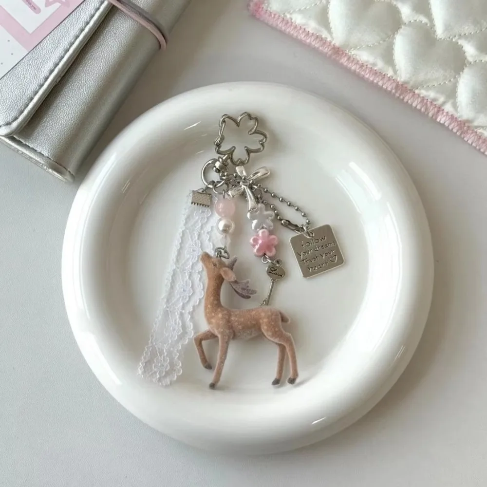 Cute Portable Deer Keychain 11.5cm Length Korean Style DIY Bead Case Handmade Bag Pendant