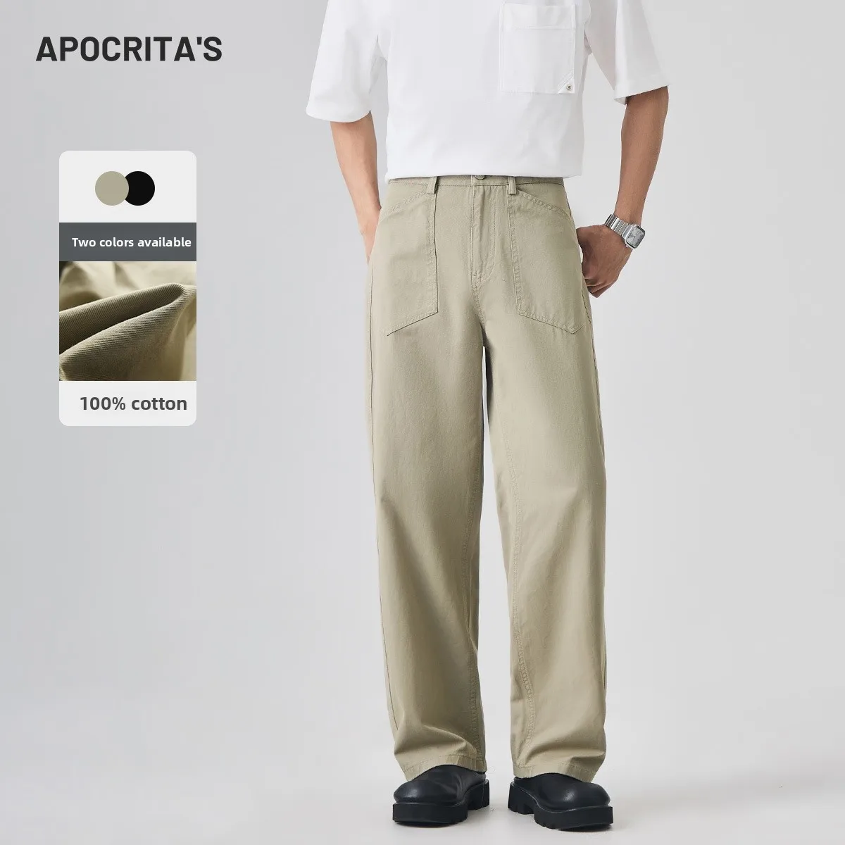 

Men's Casual Cotton Workwear Pants High Waist Loose Straight Leg Versatile Spring Faion Urban Sle Youth Leisure Trousers