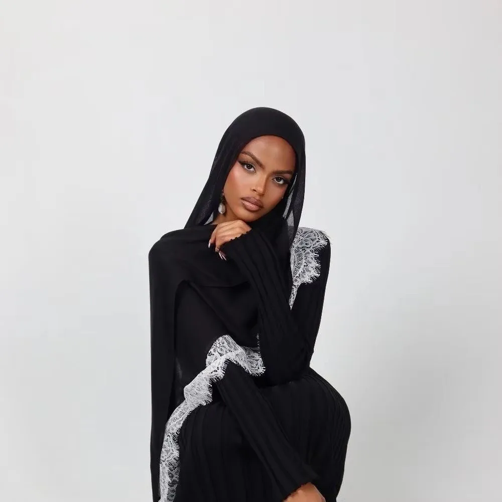 

Sweet Sunscreen Lace Edge Headscarf Cotton Solid Color Hijab Scarf Turban Long Thin Large Shawl Clothing Accessories