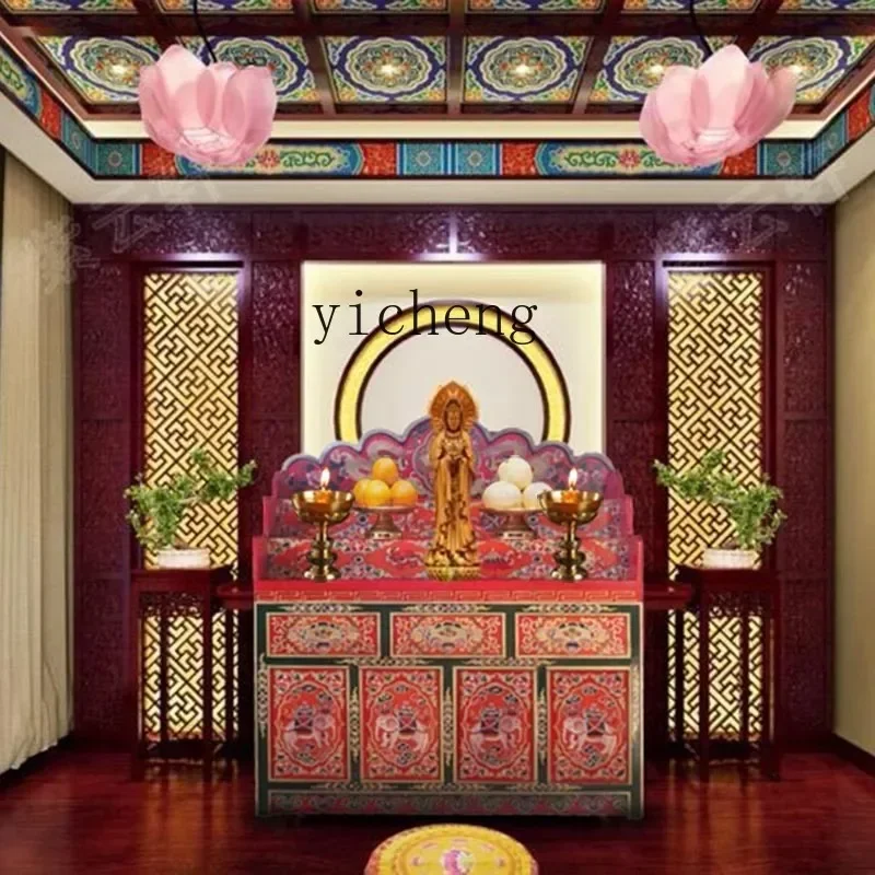 Solid Wood Household Buddhist Niche For Taiwan-Tibetan Painted Economic Buddhist Cabinet Zhongtang God Of WealthN20