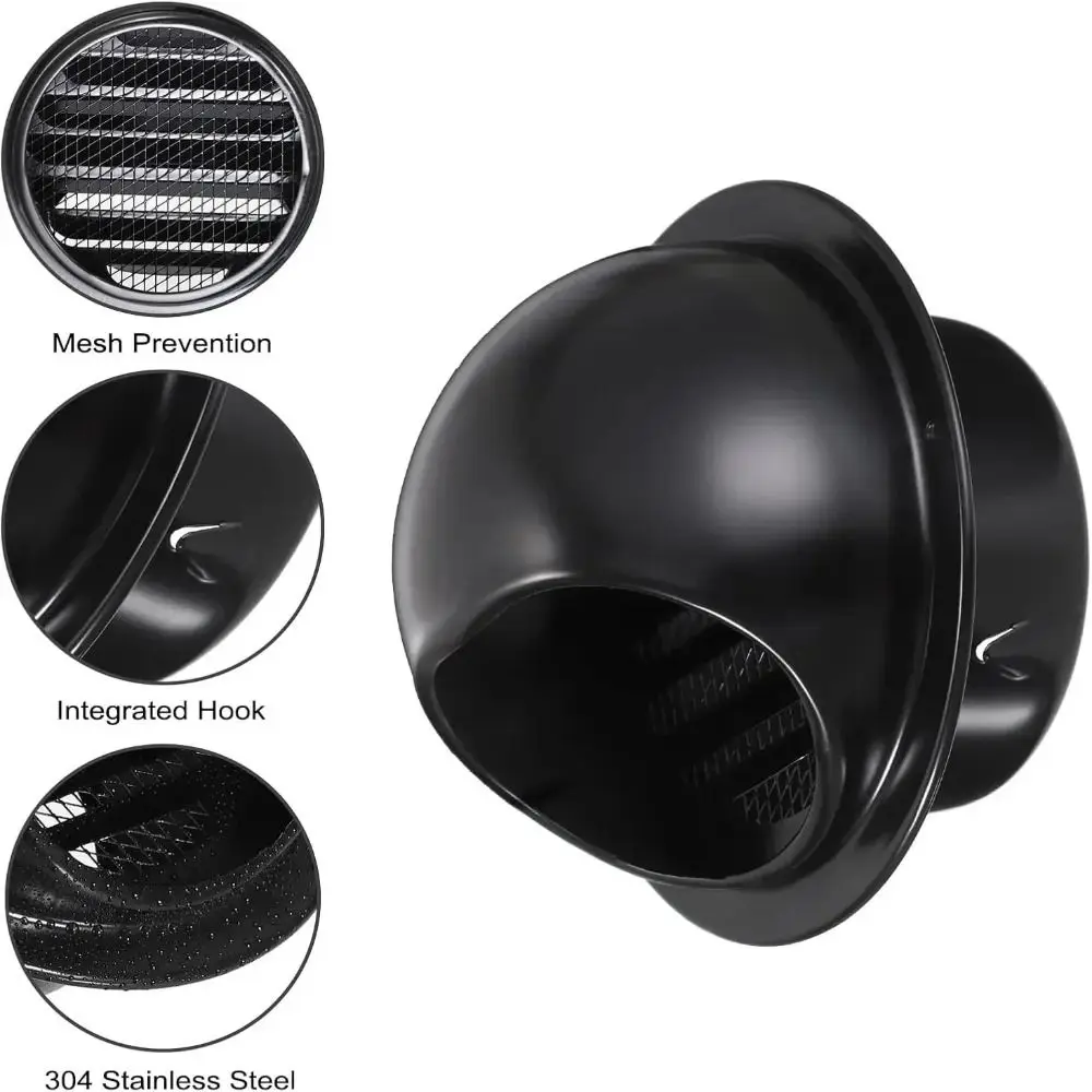 Stainless Steel Stainless Air Vent Cap Rainproof Windproof Insect Screen Mesh Outdoor Flue Rain Cover Black Wall Mount