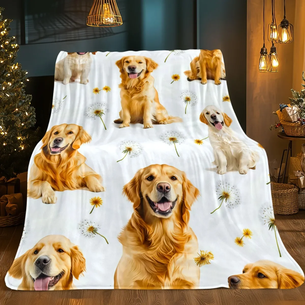 1pc of Blanket Featuring Golden Retrievers - a Lightweight Throw Suitable for The Sofa, Outdoor Use, Camping, Living Room, Offic