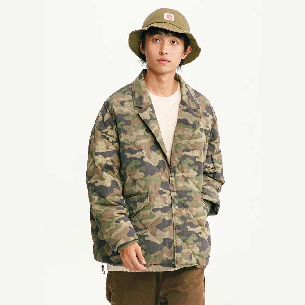 

Thiened Casual Quilted Jaet White Du down Winter Coat Vintage Print Loose Warm Waterproof Ci Leisure Men's Outerwear