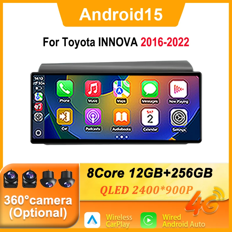 12.3 inch Android 15 For Toyota INNOVA 2016-2022 Car Radio  Multimedia Player GPS Navigation Carplay  Bluetooth WIFI 4G DSP