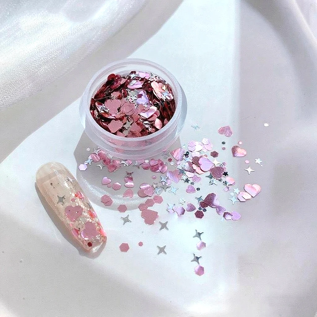 رقعة فنية لاصقة لتزيين الأظافر الوردية على شكل نجمة فور ستار لوف ستار فتاة وردية لامعة #4