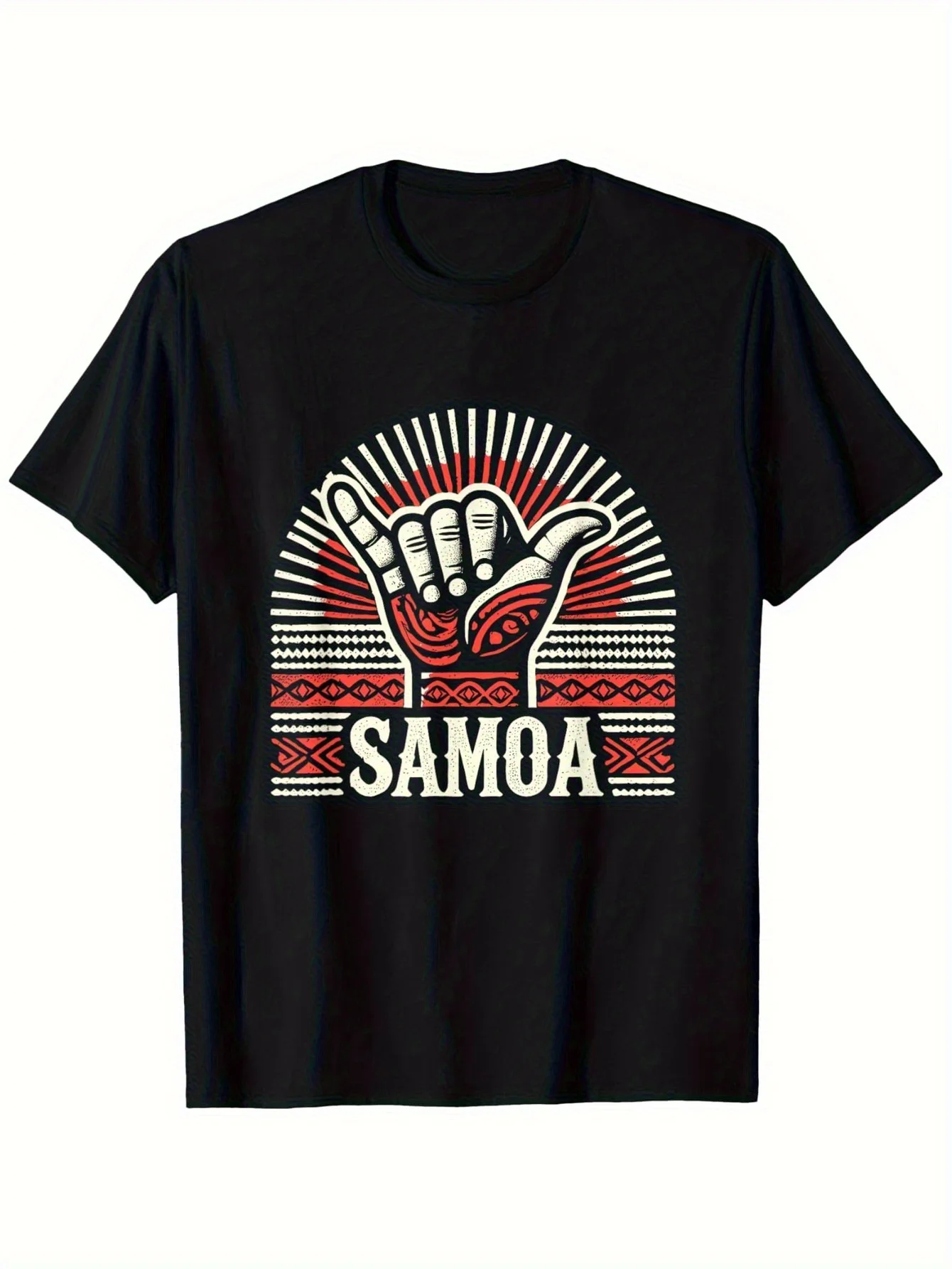 1pc Men's Tribal Tattoo T-Shirt - Samoa Hand Print with Tribal Art, Soft Breathable Fabric, Round Neck Casual Vacation & Festiva