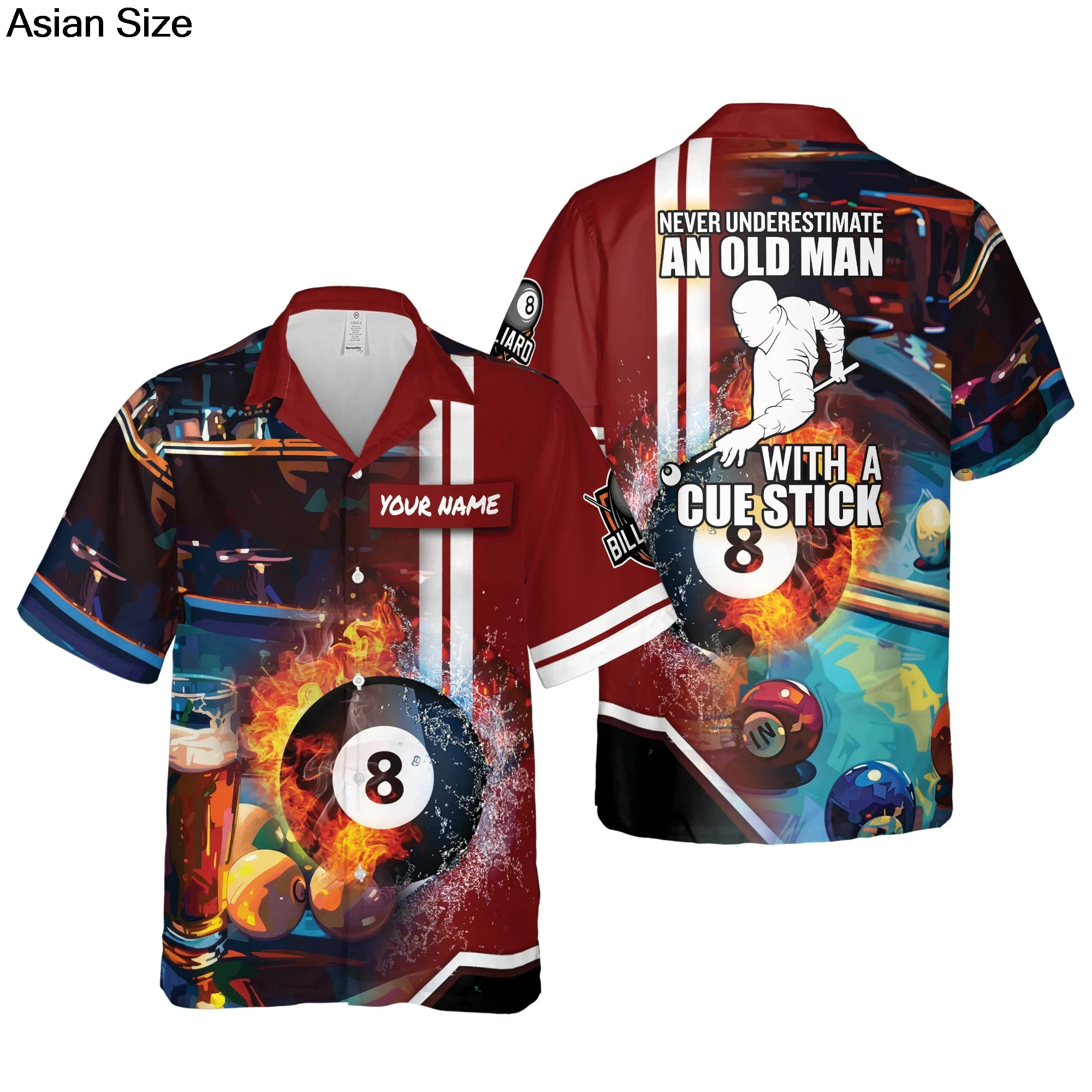 Personalized 8 Ball Billiard Hawaiian Shirt Billiards Team Shirt Button Down Billiards Shirt Gift For Snooker Lovers Player Gift