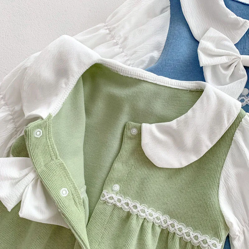 INS Autumn Newborn Baby Girl Romper 0-3Years Princess Kids Long Sleeve Peter Pan Collar Bow Jumpsuit Playsuit Outfits Clothes