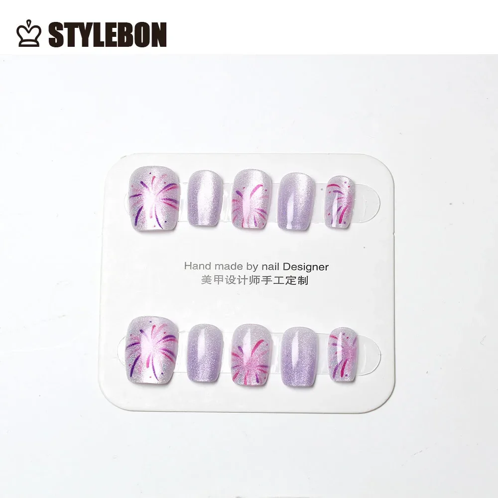 10PCS Cat's Eye Shining Fireworks False Nail Whitening INS Style Handmade Nails Wearing Nail Enhancement Customized Short Nails