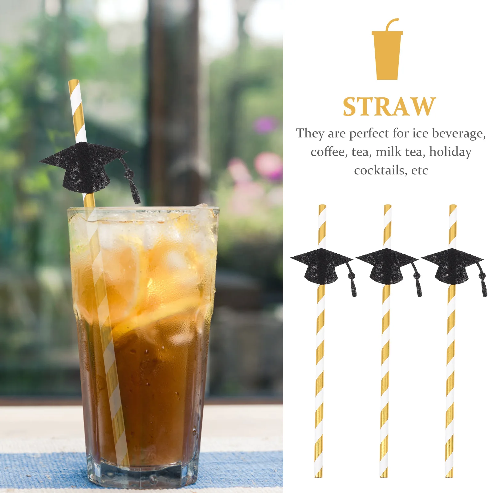 

24pcs Doctor Hat Paper Straws Graduation Party Disposable Reusable Wide No Odor Perfect for Coffee Tea Milk Tea Holiday