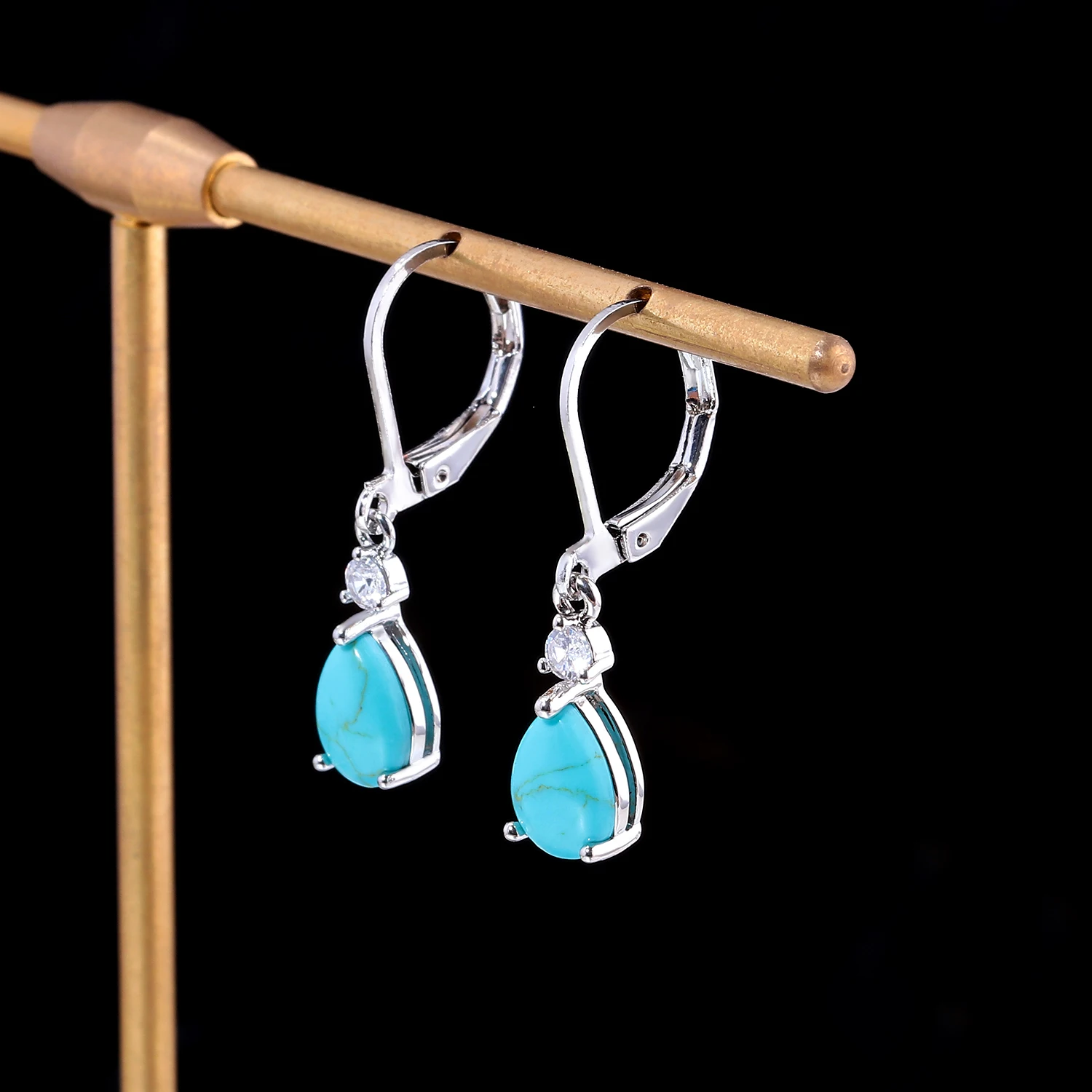 CiNily Turquoise/Hibscus Stone/ Colored Zircon Water Drop Earrings Vintage 925 Sterling Silver Earring for Women Wedding Jewelry