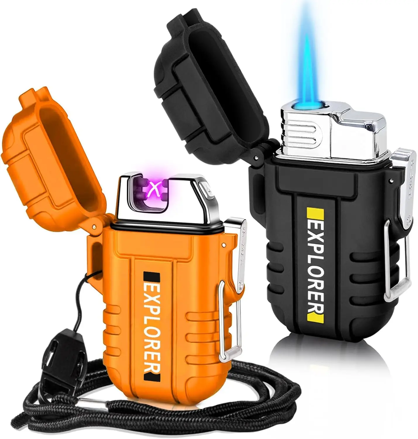 

2 Pack Waterproof Windproof USB Rechargeable & Butane Torch Lighters for Outdoor Camping Hiking Survival