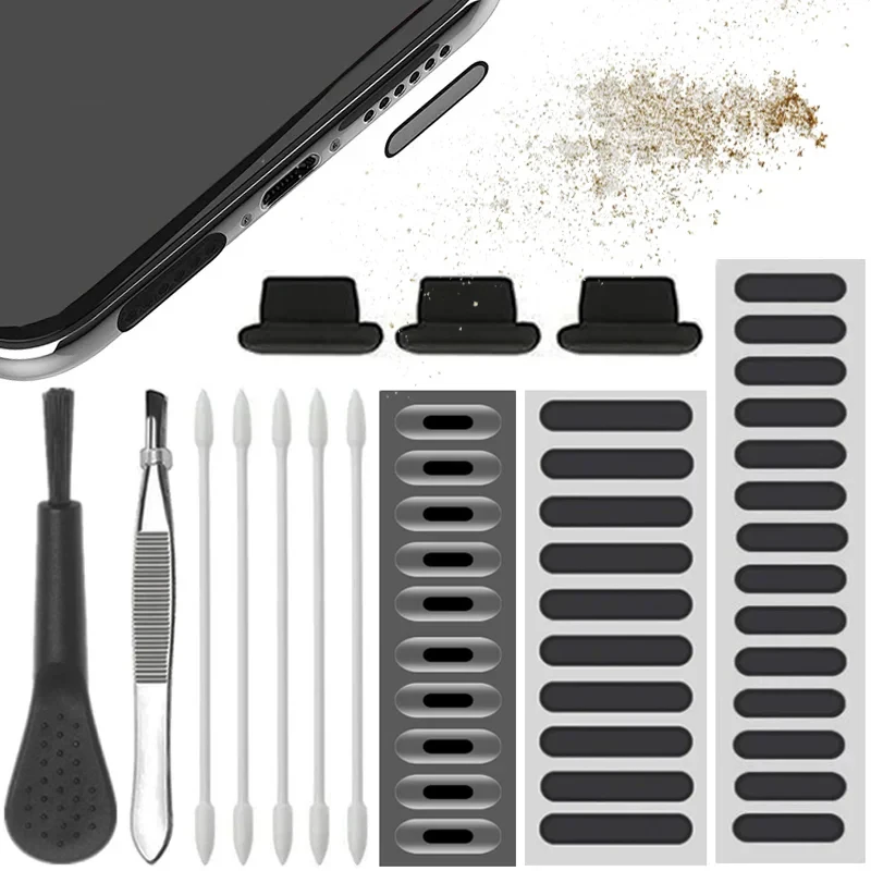 66 SZTUK Wtyczka przeciwpyłowa Głośnik do telefonu Naklejka z siatki przeciwpyłowej Uniwersalna do iPhone'a 16 Typ C Micro USB Zestaw do czyszczenia portu ładowania