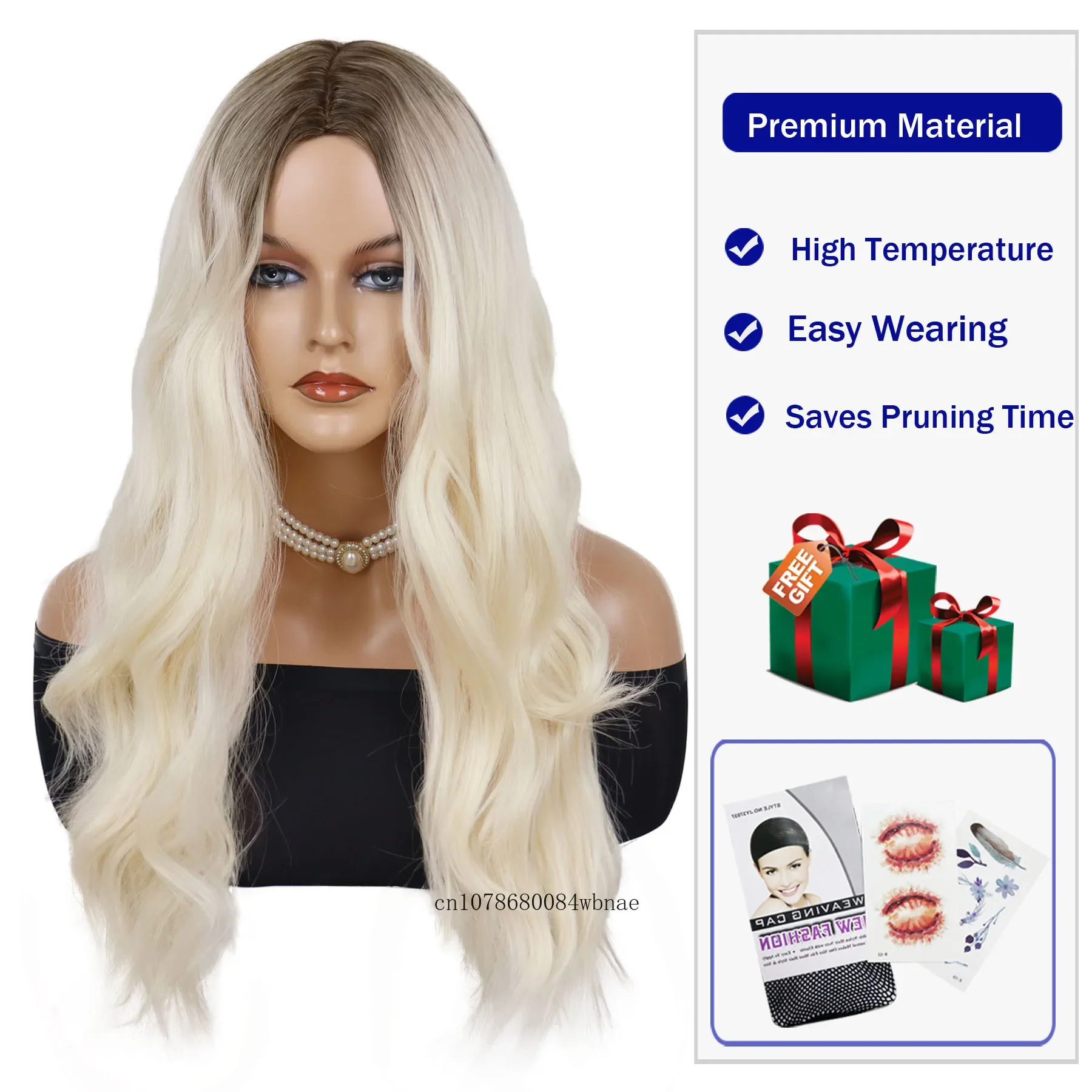 Synthetic Hair Platinum Blonde Wigs with Bangs for Women Long Wavy Curly Wig Soft Halloween Daily Costume Party Heat Resistant