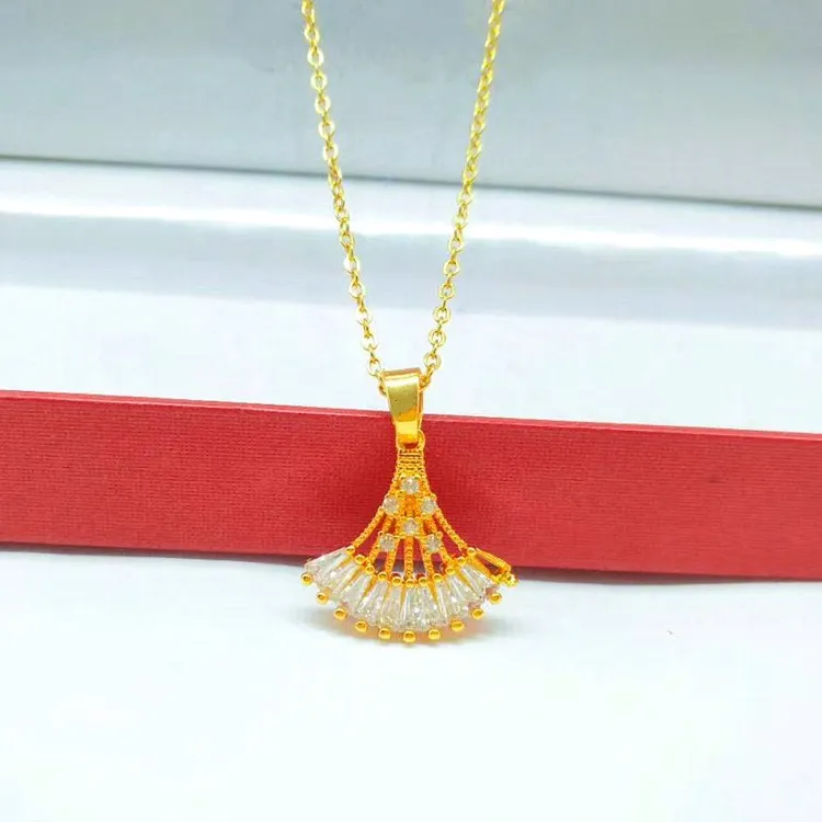 

Real 18k Gold Color Gold Studded Diamond Skirt Pendant Necklace Chain for Women Bride Party Real Gold Color Pendant Jewelry Gift