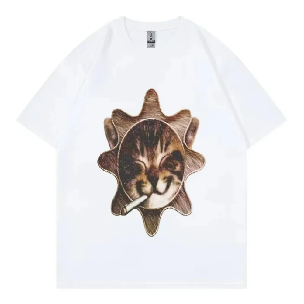 Che Glo Cat Kitten Sun T-Shirt Unisex Fashion Trend Vintage Short Sleeve T-Shirts Casual Comfort Pure Cotton T Shirts Streetwear
