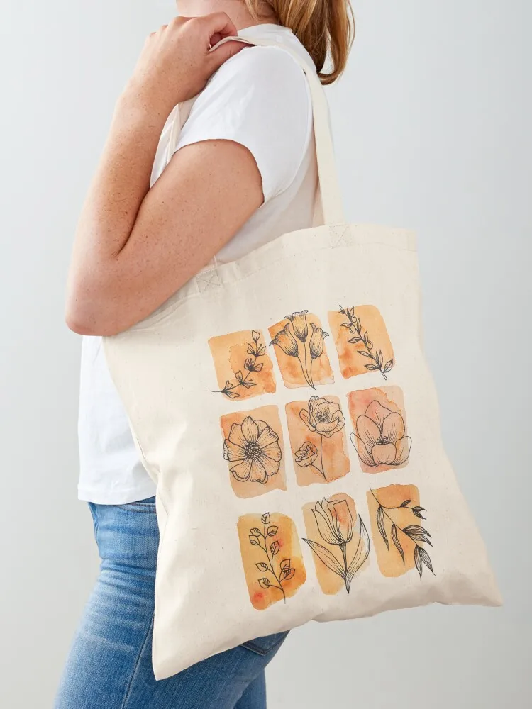 

Loose wild flower line art drawing on Watercolor Tote Bag Custom bag Reusable bags Handbags women bags woman 2025