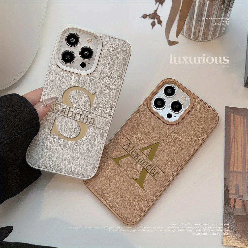 高級レーザー彫刻ビッグレターパーソナライズされたカスタマイズされた名前ケース iphone 16 15 14 13 12 11 プロマックスプラスソフトレザーカバー