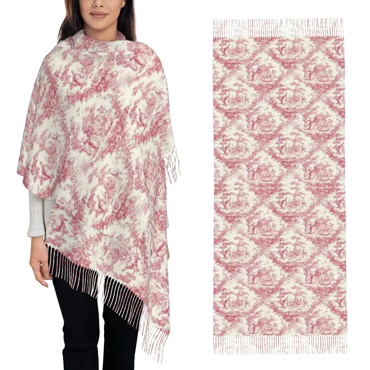 

Антикварный французский туаль De Jouy, традиционный французский шарф, шарфы с кисточками, женские теплые шали и накидки, большая осенне-зимняя шаль