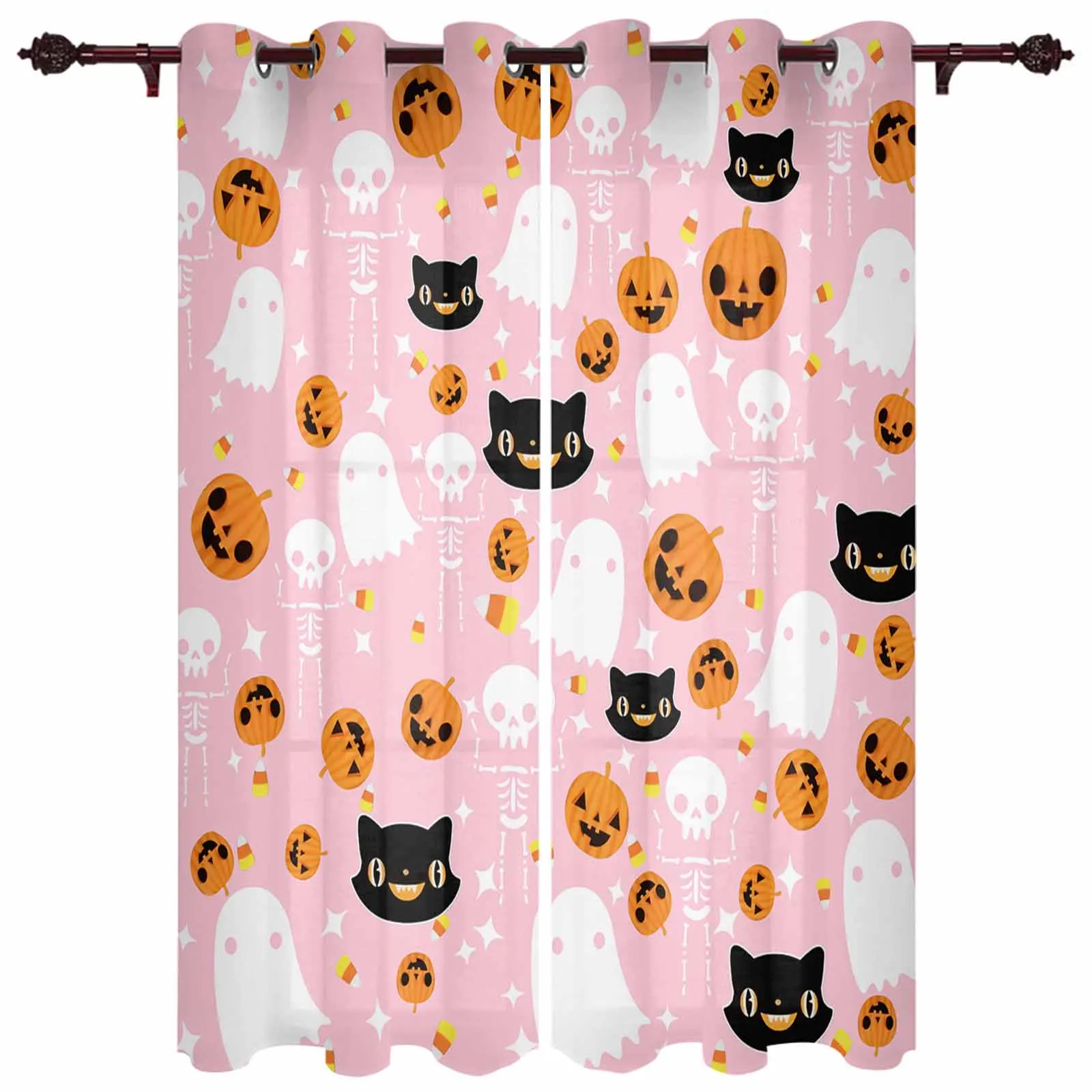 

Halloween Ghost Pumpkin Candy Black Cat Pink Modern Panels Hall Curtains for Living Room Bedroom Window Curtains Hotel Drapes