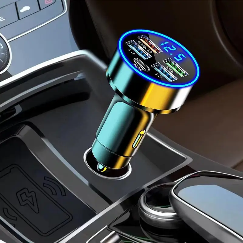 Multi-Port Multifuncional Alloy Car Charger, Carregador de carro rápido com cabeça, Adaptador rápido para grandes e grandes