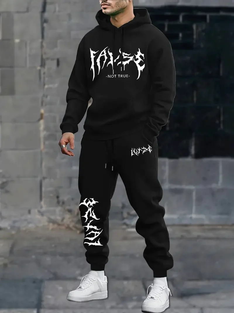 

Autumn and Winter New Trendy Printed Couple Hoodie Set, Spring and Autumn Two Piece Set Sportswear American High Street Versatil