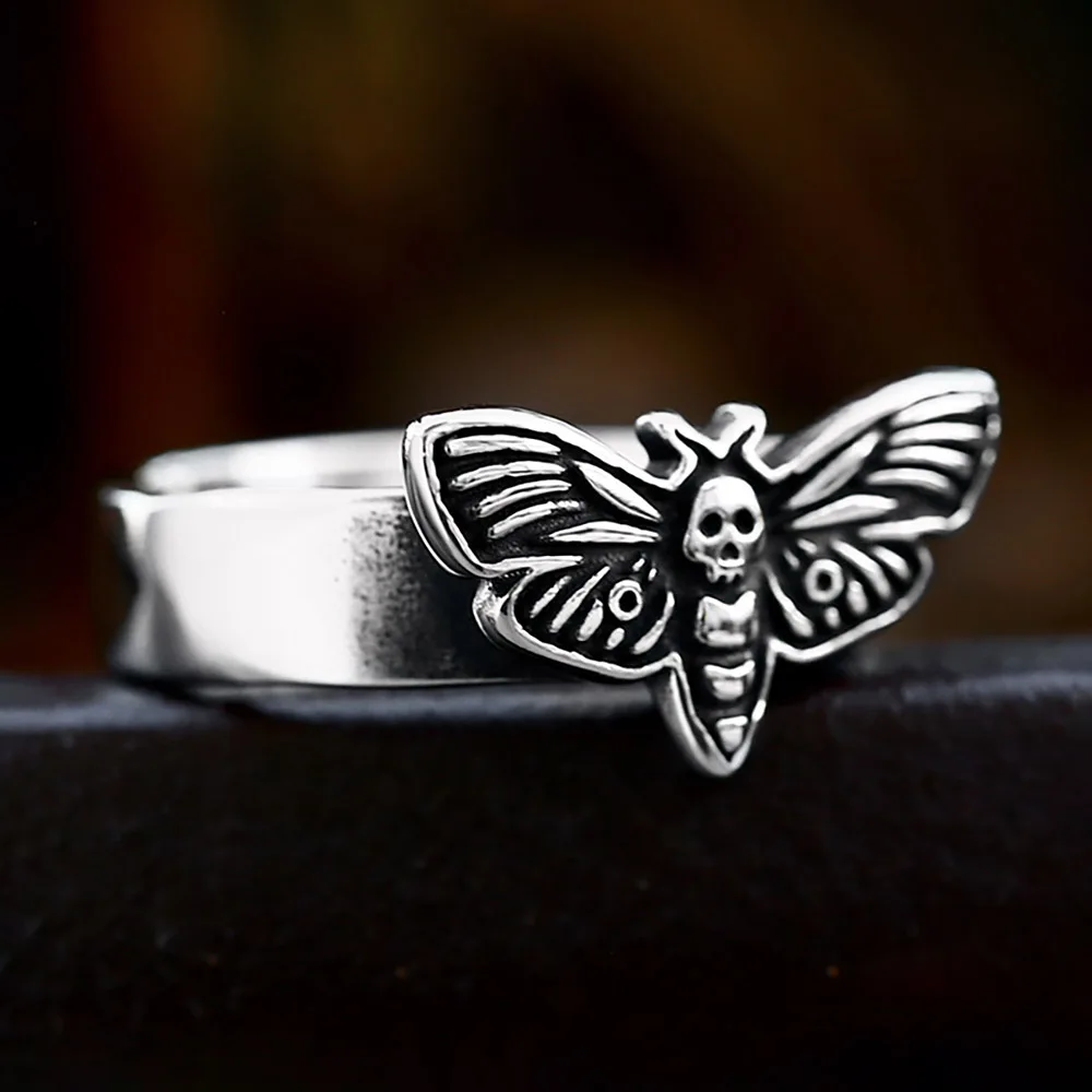 Vintage einfache 316l Edelstahl Schädel Motten ringe für Frau Männer Punk Biker Mode Tier Ring Party Schmuck Paar Schmuck