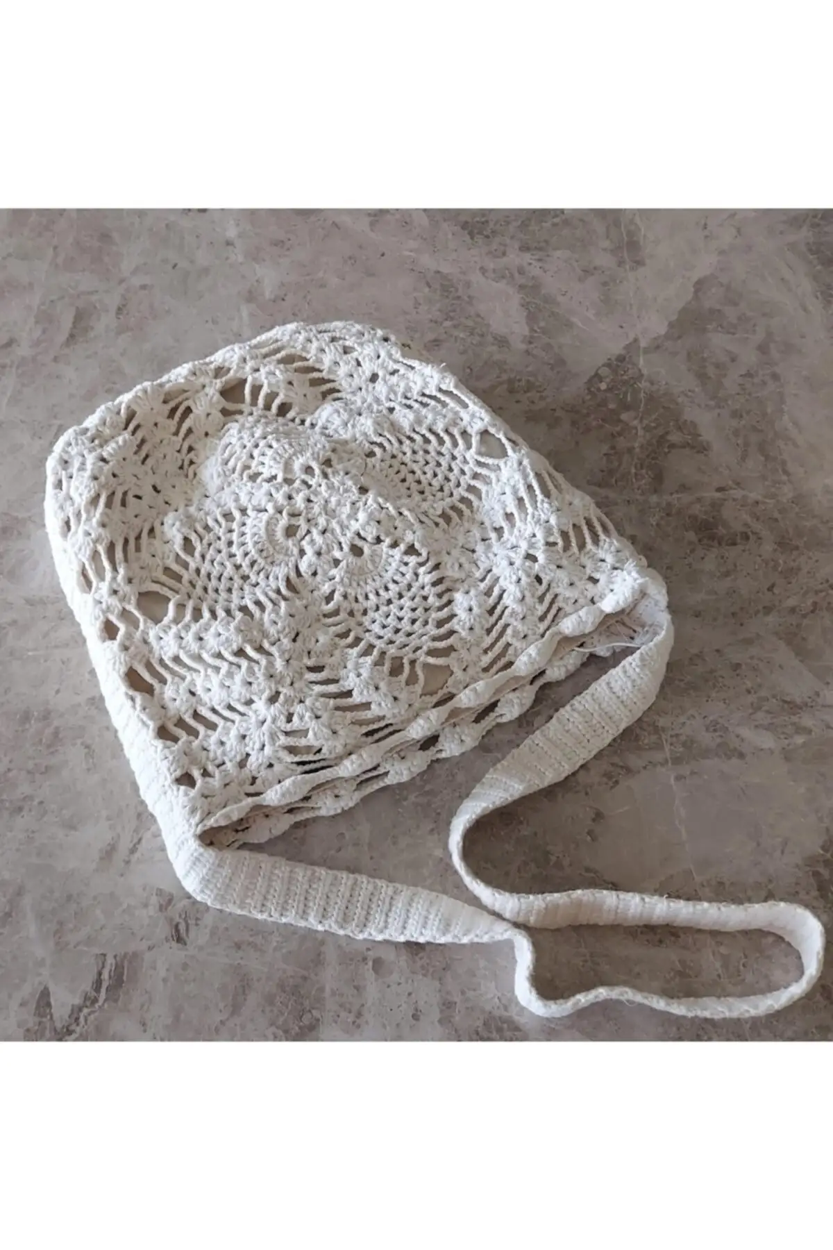 Uras Knitted Hand Made Design White Color Lined Mesh Bag Women bag Shoulder Bag Handmade