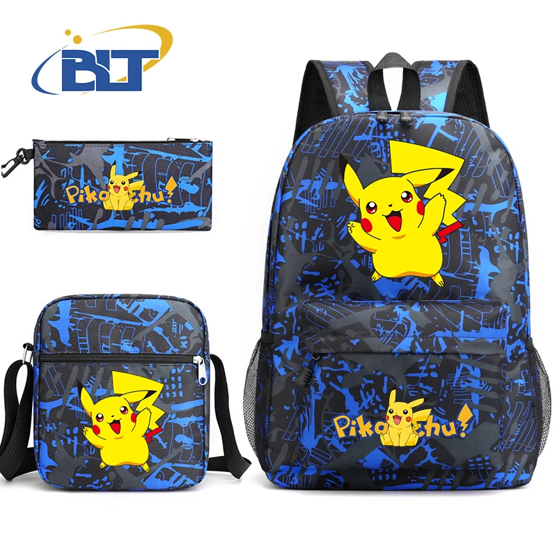 Pokemon Pikachu print kids school bag set student backpack shoulder bag pencil case 3-piece set for boys and girls