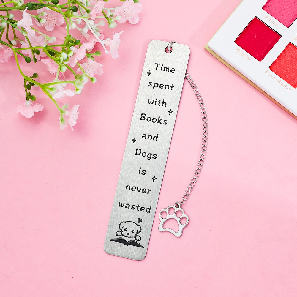 Honden- en tijdbladwijzer, roestvrijstalen bladwijzer voor hondenliefhebbers, prachtige zwarte geschenkdoosset, leeswijzer.