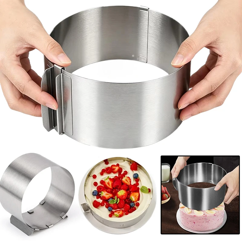 Retractable Stainless Steel Round Mousse Mold – Adjustable Cake Ring Reusable Pastry Baking Ring for Home Kitchen Cake TMZ