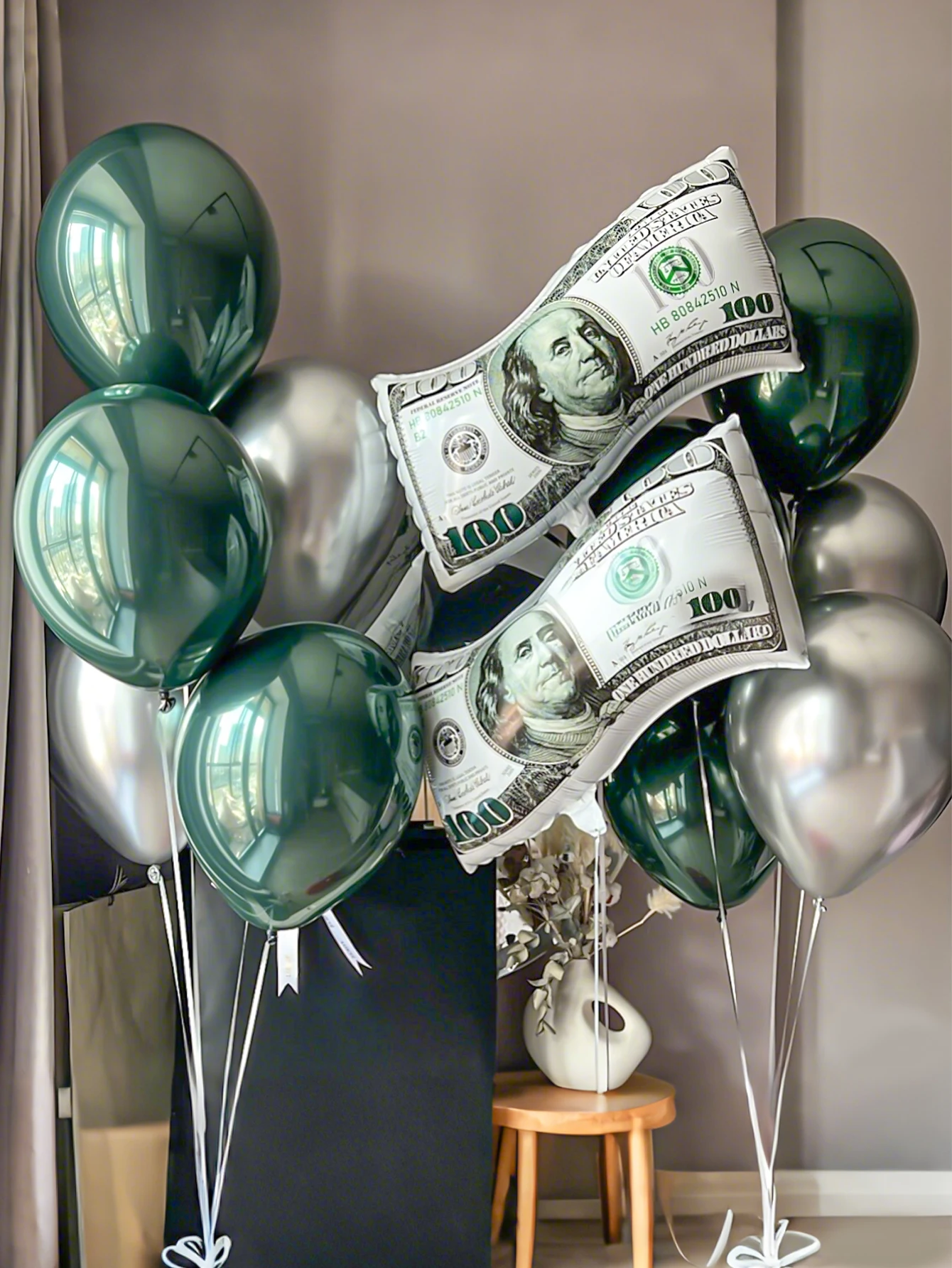 12pcs Money Bill Balloons, Large Size Fake Dollar Bill Reusable Balloons for Birthday Decoration, Casino Party - view 4