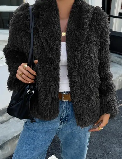 

Женское повседневное плюшевое пальто с длинными рукавами, осень-зима 2025, модная удобная теплая одежда, пальто