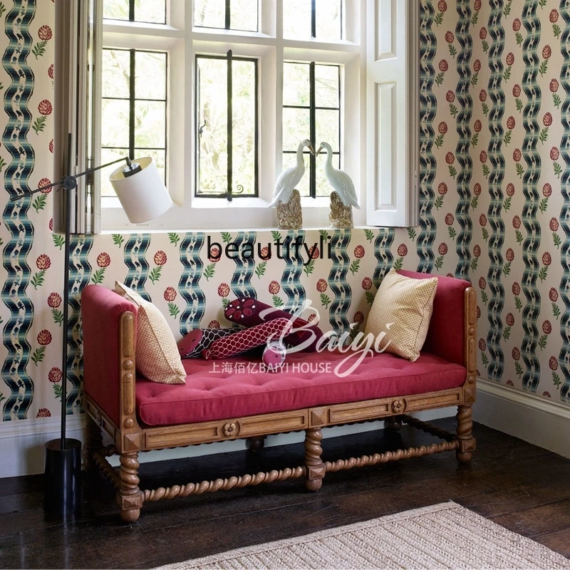 مقعد بجانب السرير مصنوع من الخشب الصلب الفرنسي القديم الأمريكي القديم المنحوت على شكل زهرة، مقعد تغيير الأحذية من الخشب الصلب الفرنسي القديم