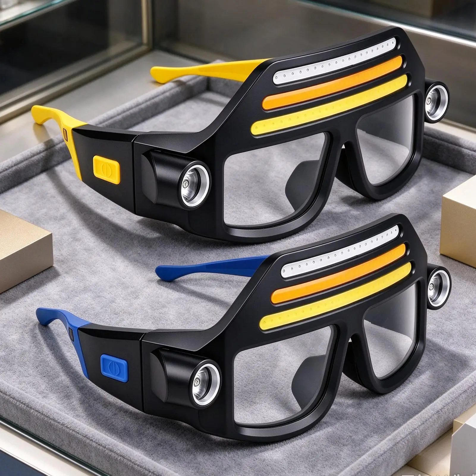 Safety Glasses With Lights USB Rechargeable 8 Modes Wide Angle Headlamp Outdoor Head Lamp Eyeglasses For Outdoor Hiking Running