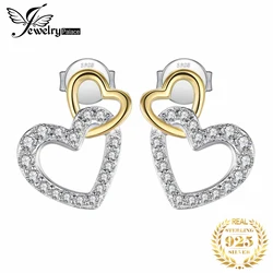 JewelryPalace Love Heart Gold 925 Sterling Silver Stud Earrings for Women Fashion Cubic Zirconia Simulated Diamond Earrings