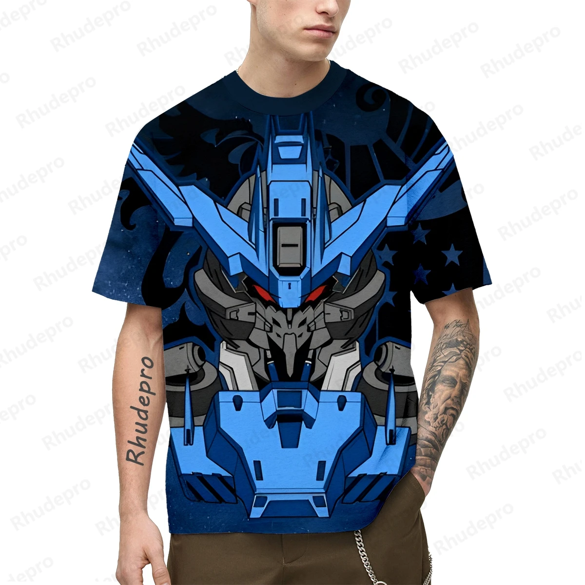 Camiseta Gundam de grandes dimensões masculina, Cosplay Anime estampado, tendência infantil, alta qualidade, moda verão, Y2k