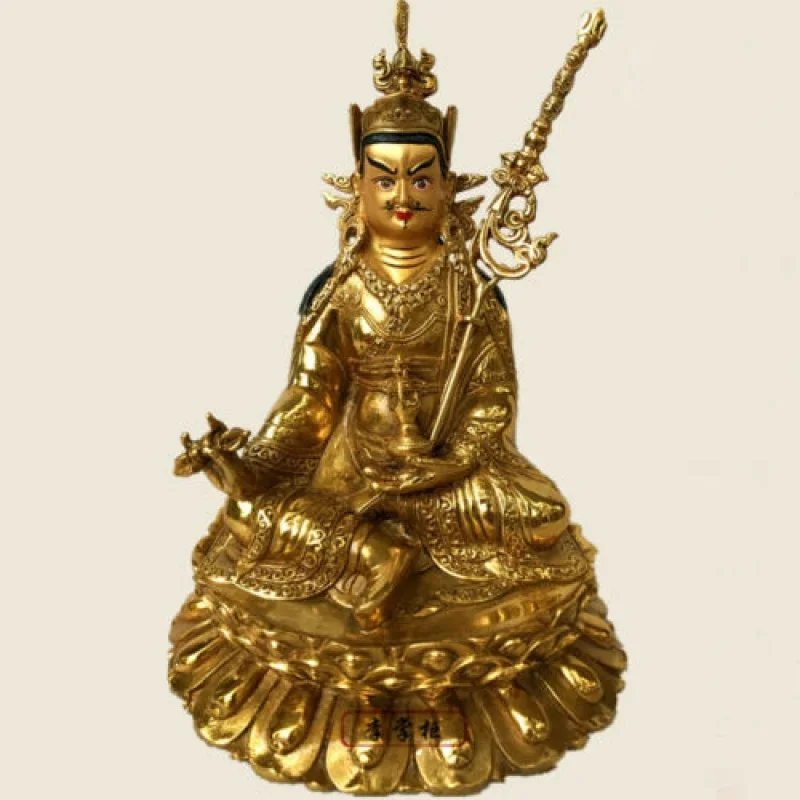 8 Inches/21cm Hand-Painted Gilded Bronze Nepal Guru Padma Samba WA Rinpoche Buddha Statue