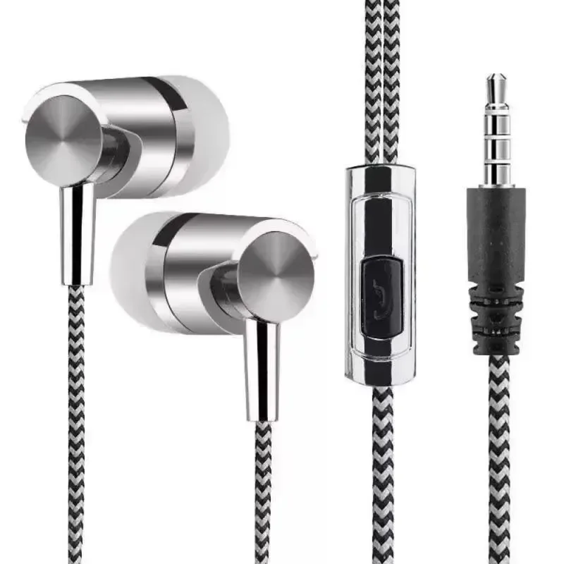 

3.5mm Earphone For Smart Phone Jack Bass Universal In-ear Headset Braided Cord With Microphone Stereo Wired Control Sports