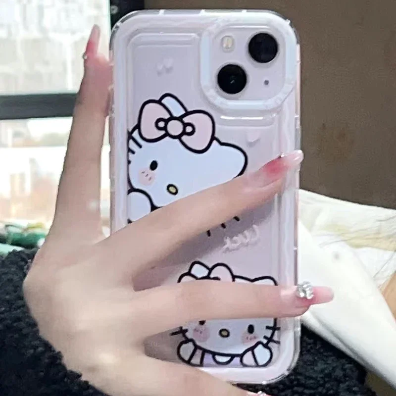 Coque transparente Hello Kitty pour téléphone portable, coque souple antichoc Anime mignon, coque anti-chute pour iPhone 14, 13, 12, 11 Pro Max, XS,